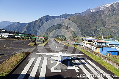 Lukla,Nepal- cirka November, 2017: Lukla is the place where most people start the climb to Mount Everest Base Camp Editorial Stock Photo