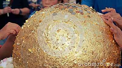 Luknimit is Buddhism stone ball or Boundary stones blessing for celebration pagoda establishment Stock Photo