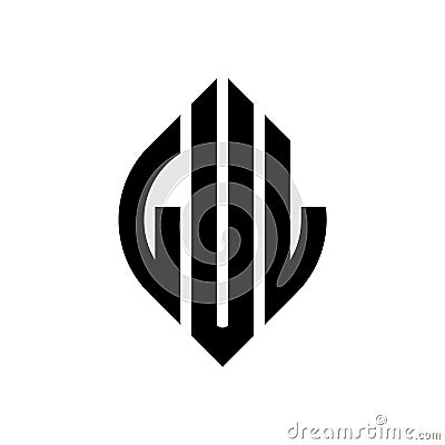 LUL circle letter logo design with circle and ellipse shape. LUL ellipse letters with typographic style. The three initials form a Vector Illustration
