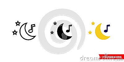 Lullaby icon of 3 types color, black and white, outline. Isolated vector sign symbol. Vector Illustration