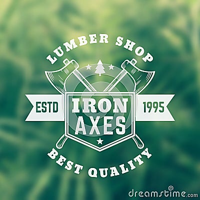 Lumber shop vintage logo, emblem with axes Vector Illustration
