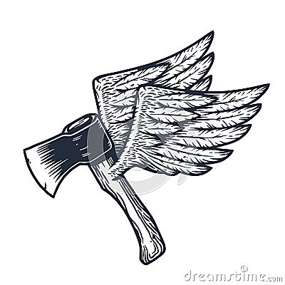 Lumberjack ax. Axe with wings for axeman logo Vector Illustration