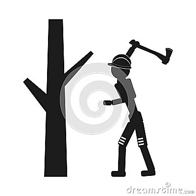 Lumberjack with an ax Vector black icon on white background. Vector Illustration