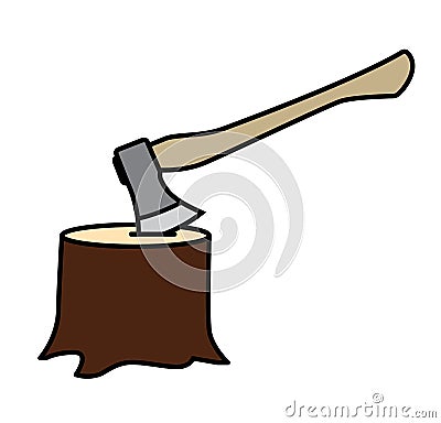 Lumberjack Axe stuck in tree trunk Vector Illustration