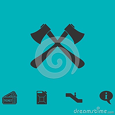 Lumberjack axes crossed icon flat Vector Illustration