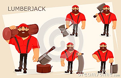 Lumberjack. Handsome logger. Cartoon character Vector Illustration