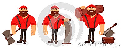 Lumberjack. Handsome logger. Cartoon character Vector Illustration