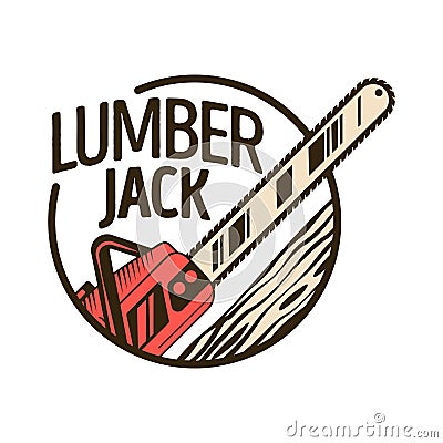 Lumberjack Chainsaw Emblem Composition Vector Illustration