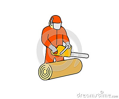 Lumberjack with chainsaw felling trees, silhouette and graphic design Vector Illustration