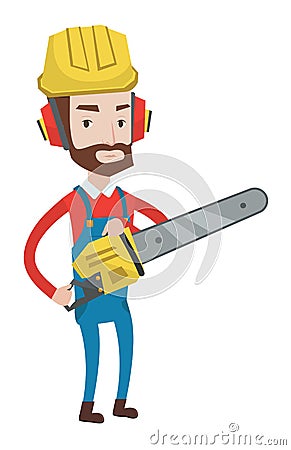Lumberjack with chainsaw vector illustration. Vector Illustration