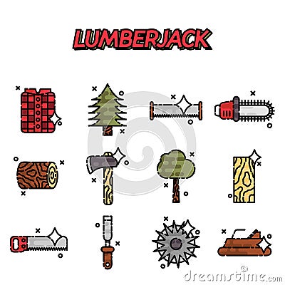 Lumberjack flat icon set Vector Illustration