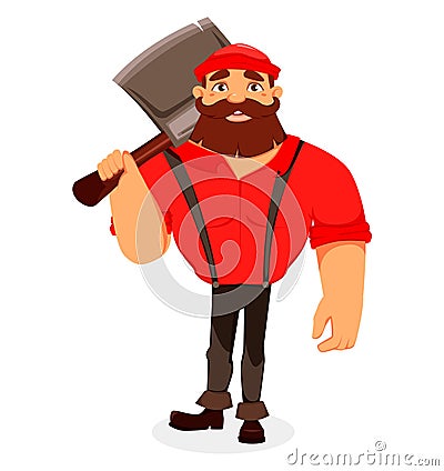 Lumberjack. Handsome logger. Cartoon character Vector Illustration