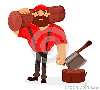 Lumberjack. Handsome logger. Cartoon character Vector Illustration