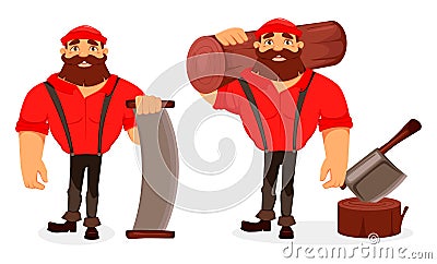 Lumberjack. Handsome logger. Cartoon character Vector Illustration