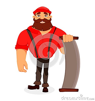 Lumberjack. Handsome logger. Cartoon character Vector Illustration