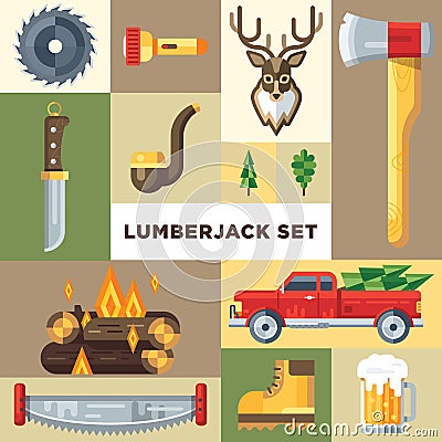 The lumberjack icon set Vector Illustration