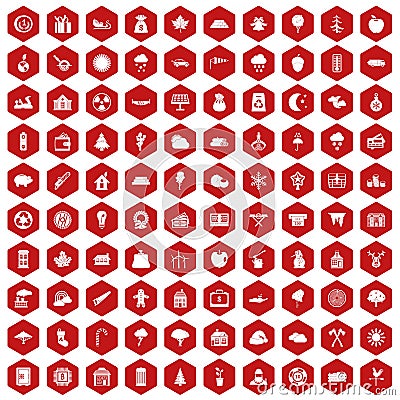 100 lumberjack icons hexagon red Vector Illustration