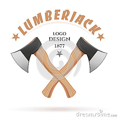 lumberjack logo design two crossed lumberjack axes Vector Illustration