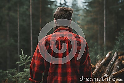 Lumberjack man shirt forest. Generate Ai Stock Photo