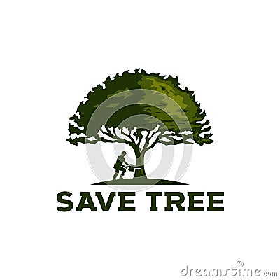 lumberjack Oak Tree logo vintage Vector Illustration