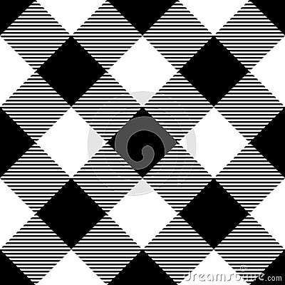 Lumberjack plaid pattern in black and white. Diagonal arrangement. Seamless vector pattern. Simple vintage textile Vector Illustration