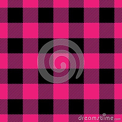 Lumberjack plaid pattern in pink and black. Seamless vector pattern. Simple vintage textile design Vector Illustration