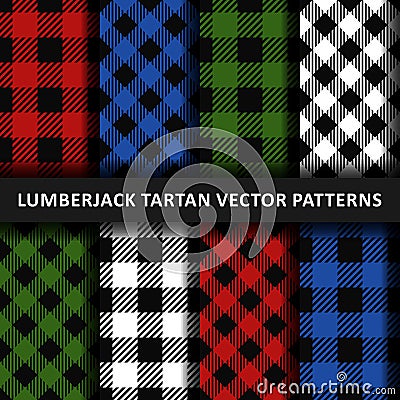Lumberjack plaid seamless pattern flannel set, Alternating colorful squares checkered, Trendy Hipster Style Backgrounds Vector Illustration