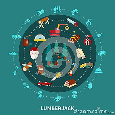Lumberjack Round Composition Vector Illustration