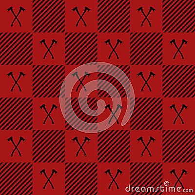 Lumberjack vector plaid pattern with axes Vector Illustration