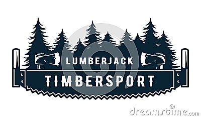 Lumberjack log, wood or timber with rings and saw Vector Illustration