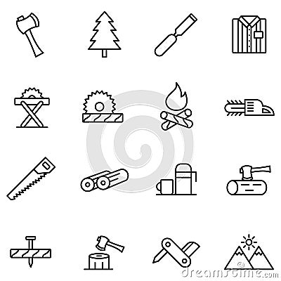 Lumberjack & woodcutter icon set. Vector Illustration