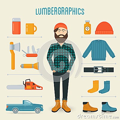 Lumberman Fashion Trend Infographics Elements Vector Illustration