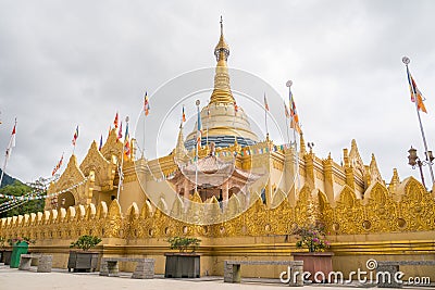 Lumbini Natural Park Buddhist Temple with Golden Building in Berastagi, Indonesia Editorial Stock Photo
