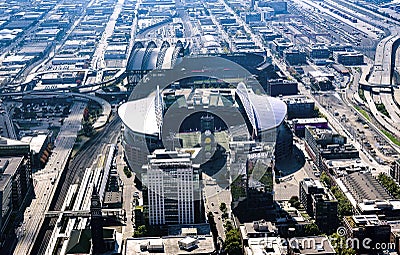 Aerial view of Seattle Stadiums. Editorial Stock Photo