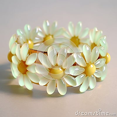 Luminescent Daisy Bracelet: Delicate Flowers In Yellow And Green Stock Photo