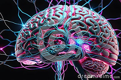 Luminescent Insight: Human Brain Illuminated from Within, Showcasing Intricate Neural Web Network Extensions Emitting a Sublime Stock Photo