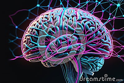 Luminescent Insight: Human Brain Illuminated from Within, Showcasing Intricate Neural Web Network Extensions Emitting a Sublime Stock Photo