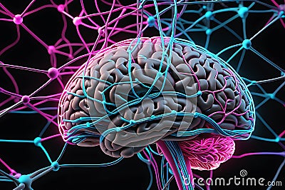 Luminescent Insight: Human Brain Illuminated from Within, Showcasing Intricate Neural Web Network Extensions Emitting a Sublime Stock Photo