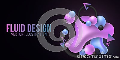 Luminescent liquid purple and blue shapes on a dark background. Fluid gradient shapes concept. Glowing neon geometric elements. Vector Illustration