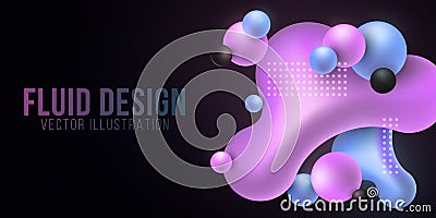 Luminescent liquid purple and blue shapes on a dark background. Fluid gradient shapes concept. Futuristic stylish background. Vector Illustration