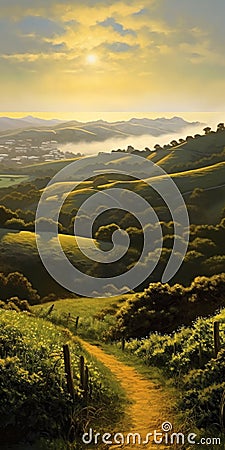 Luministic Oil Painting Digital Poster Of Marin Headlands At Sunrise Stock Photo