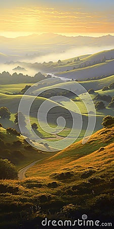 Luministic Oil Painting Digital Poster Of Marin Headlands At Sunrise Stock Photo