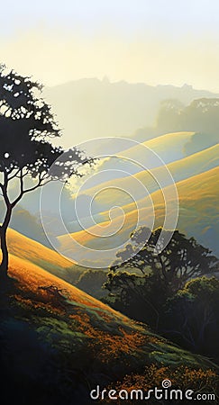 Luministic Oil Painting Digital Poster Of Marin Headlands At Sunrise Stock Photo
