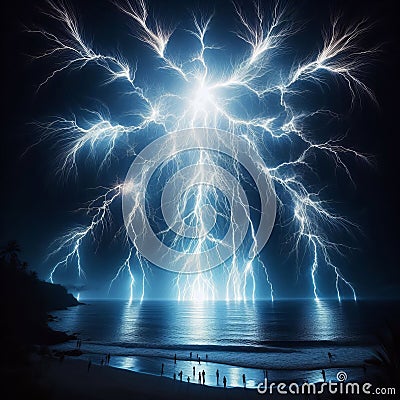 Luminogram of Lightning Over the Ocean A luminogram of lightning Stock Photo