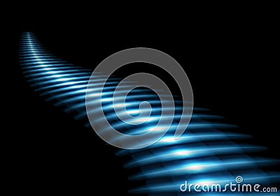 Luminous blue staircase leading up on a black background Stock Photo