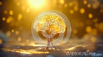 luminous brain, symbiosis of the human brain with a fungus, superdevelopment brain of the future, superhuman mind, bioengineering Stock Photo