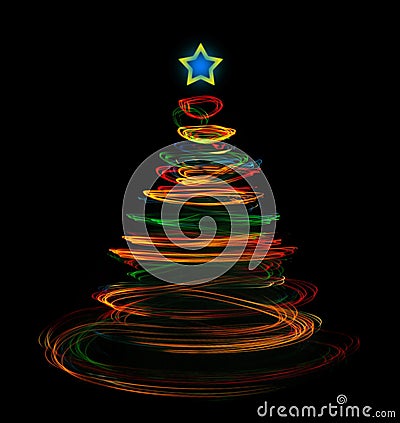 Luminous christmas tree light painting Stock Photo