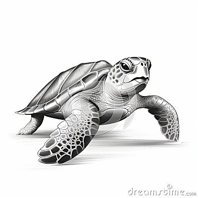 Luminous 3d Style Black And White Sea Turtle Drawing Stock Photo