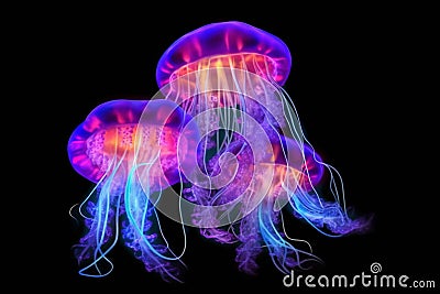 Luminous Depths: Bioluminescent Jellyfish. Ai generated Stock Photo