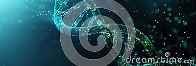 A luminous double helix structure of DNA floats in an abstract backdrop filled with glowing particles, creating a Stock Photo